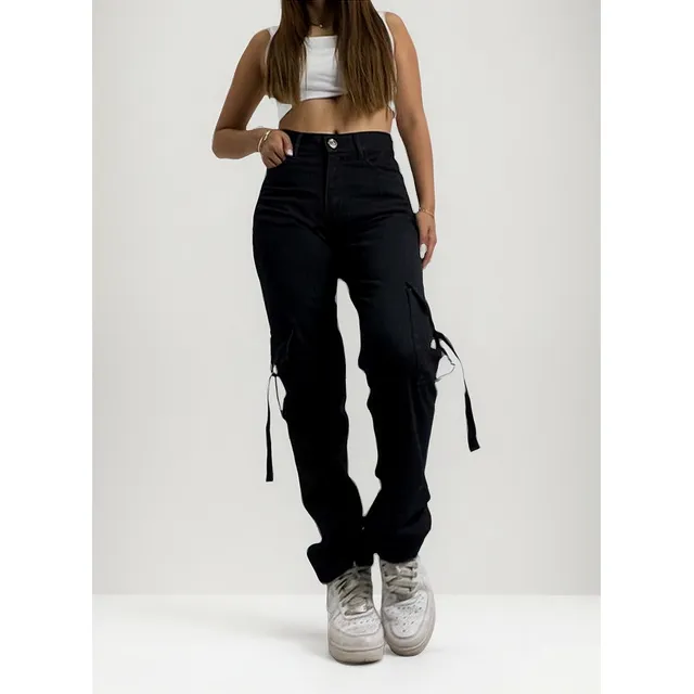 Pantalón De Jeans Estilo Cargo Con Detalle De Tiras Moderno