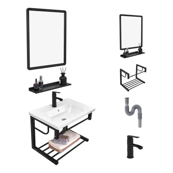Lavabo Rectangular Flotante Mezcladora Moderno Con Espejo