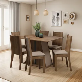 Sala Jantar Mesa Tampo Madeira 6 Cadeiras Sharon Madesa Rcb Cor Rustic/crema/sintético/bege Desenho Do Tecido Das Cadeiras Liso Sala Jantar Mesa Tampo Madeira 6 Cadeiras Sharon Madesa Rcb Cor Rustic/crema/sintético/bege Desenho Do Tecido Das Cadeiras Liso