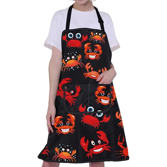 Cmnim Delantal Cangrejo Bolsillo Divertido Para Cocinar Rojo