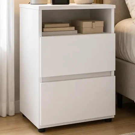 Mesa De Cabeceira Thb Condessa 2 Gavetas Com Nicho Branco Semi - Brilho Branco