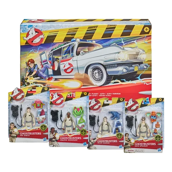Kit Ghostbusters Caça Fantasmas Ecto-1 Com 4 Bonecos