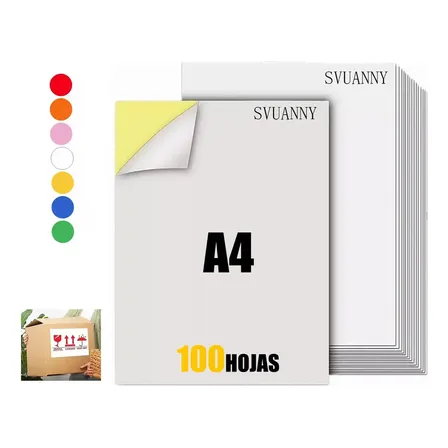 Pack de 100 Hojas de Papel Adhesivo A4 Mate Blanco para Impresora Láser, Inkjet o Matricial