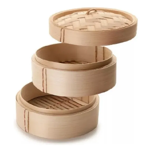 Vaporera De Bambu Para Verduras Carnes Pescado 26 Cm Ibili Color Beige