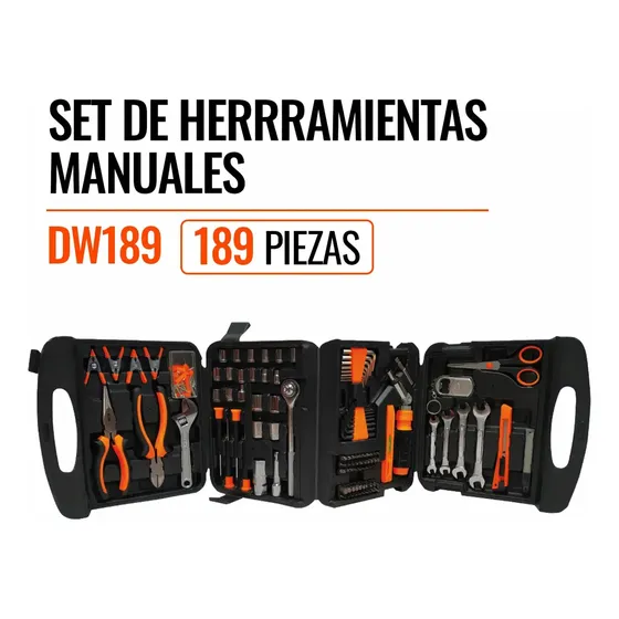Set De Herramientas Manuales 189 Pzas Daewoo + Maletin Dw189