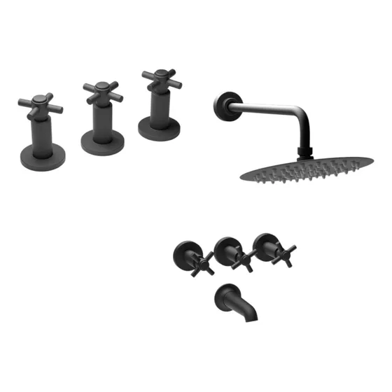 Combo Griferia Baño Bidet Ducha Grifmac Negro Negro