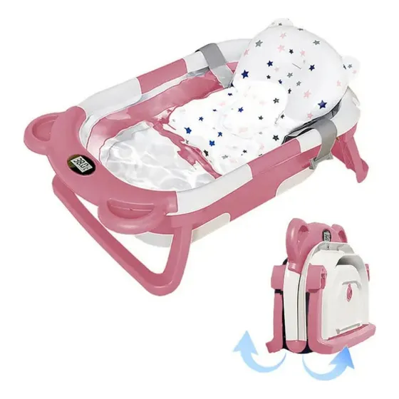 Bañera Bañito Bebe Plegable Almohada Termómetro Color Rosado Una Ganga® Tienda 240860
