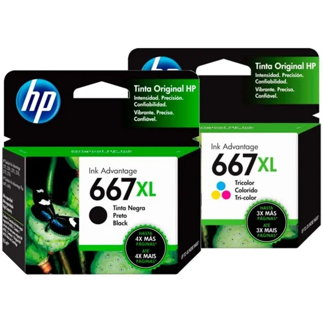 Kit De 2 Tintas Hp 667xl Alto Rendimiento Negro Y Tricolor 
