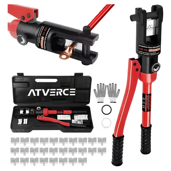 ATVERCE 16 Ton Ponchadora Pinza Hidraulica Set 34 Pzs Dados 4-300mm YQK-300 Para Cables