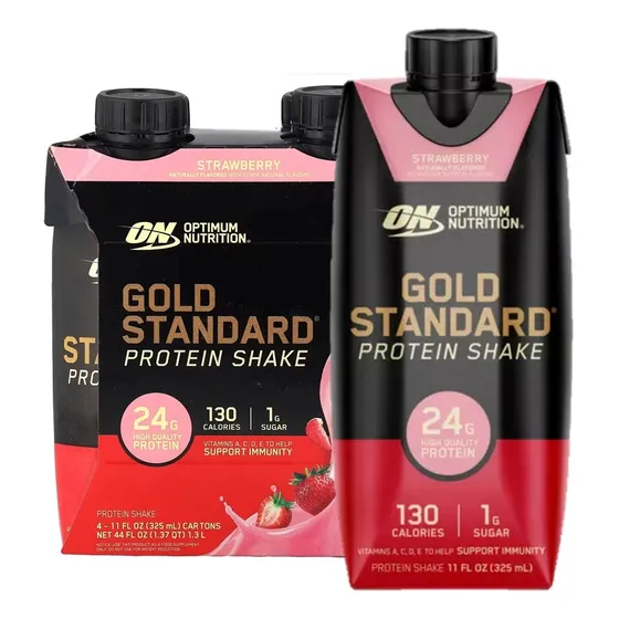 Proteína Gold Standard Shake 325ml Bebible On, Packx 04 Strawberry
