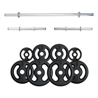 Kit Anilhas 22kg + 2 Barras 40cm + 1 Barra 120cm Reta Kit Anilhas 22kg + 2 Barras 40cm + 1 Barra 120cm Reta
