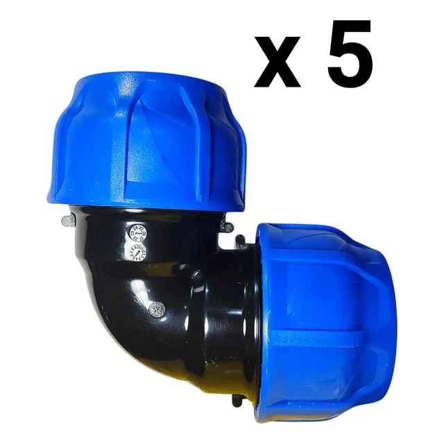 Kit 5 Codo 3/4 PuLG Original Pead Manguera Riego 25 Mm 90° 