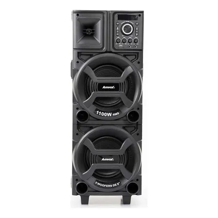 Caixa De Som Amplificada Amvox Aca 1101 Duplo 8 Black 1100w Woofer 8  Preto 127/220v