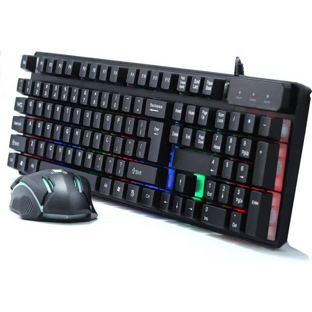 Kit Teclado Y Mouse Gamer Luz Led Retroiluminado Rgb Mouse Negro Teclado Negro