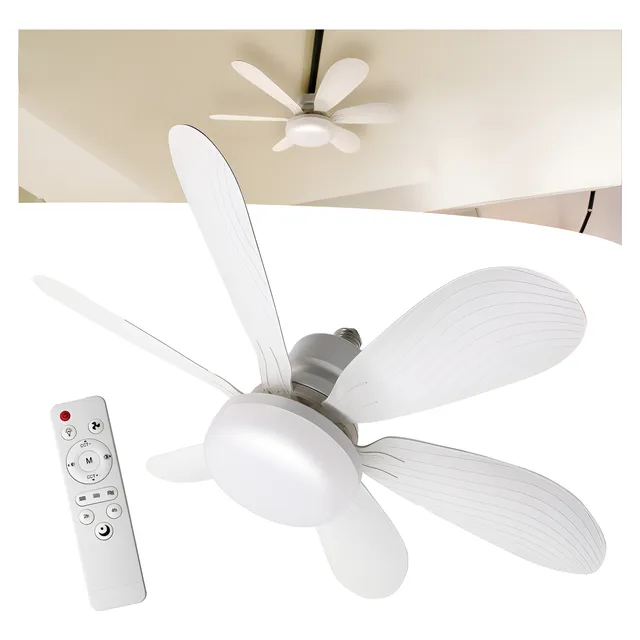 Ventilador De Teto E27 Com Lâmpada Led Bivolt Vt02 - 39 Cm - 50/60hz - Branco - Branco - Plástico...