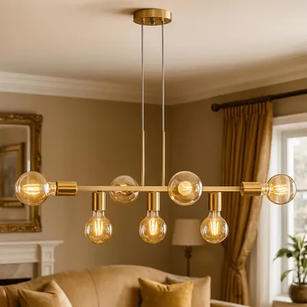 Luminária Suspensa Linear De Luxo, 7 Pontos De Iluminação 110v - 220v Dourado