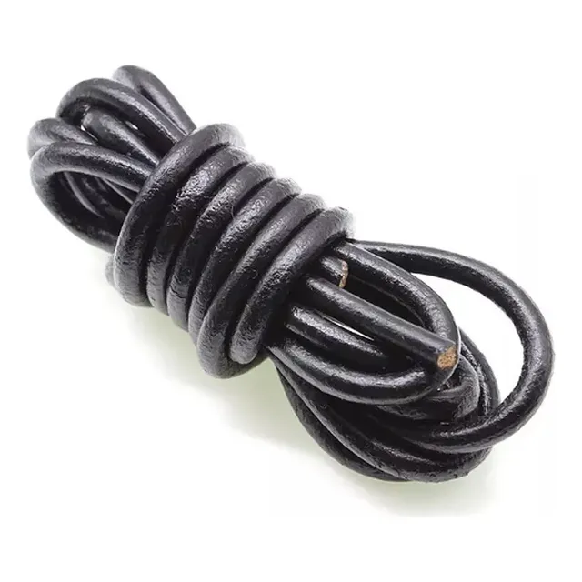 Cordon De Cuero Genuino Redondo Color Negro De 6mm - 1mt