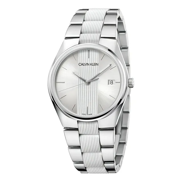 Reloj Calvin Klein Contrast K9e211k6 Suizo Zafiro Original Color de la correa Plata Color del bisel Plateado Color del fondo Plateado