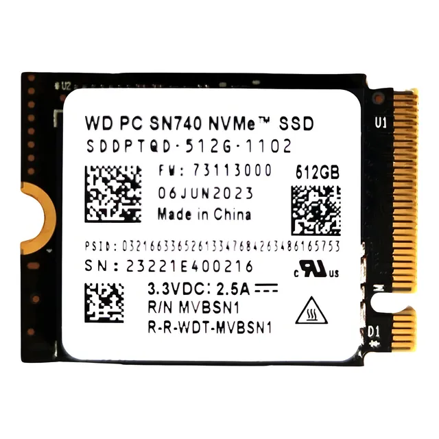 SSD M.2 2230 512 GB Nvme Pcie Gen4x4 Sn740 Wd Western Digital Color Negro