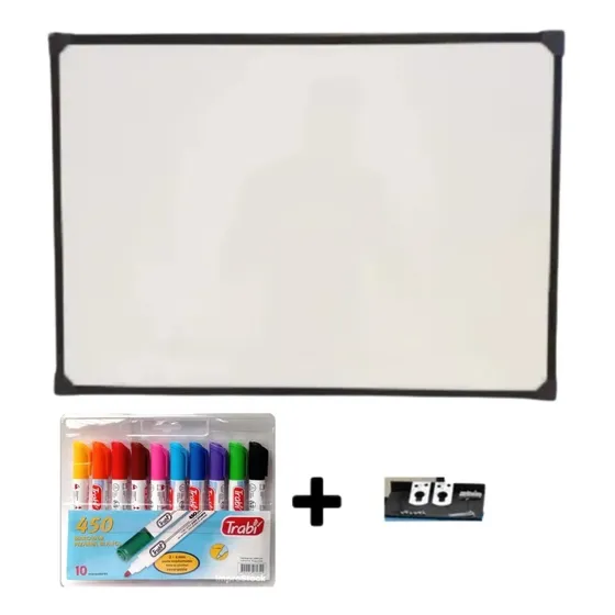 Pizarra Blanca 40x60 Borde Metálico + Kit Trabi 450 X10 Uni.