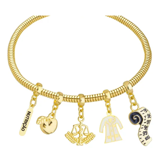 Pulseira Profissão Nutrição Berloque Banhado A Ouro 18k Cor Dourado Diâmetro 15