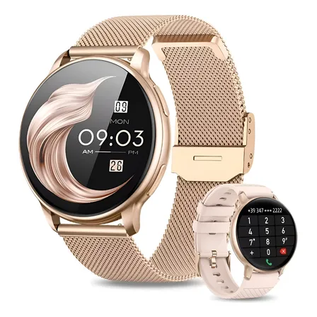 Relógio Smartwatch Relógios Inteligentes Bluetooth Caixa Ouro Rosa Pulseira Ouro Rosa Bisel Ouro Rosa Desenho Da Pulseira Mesh