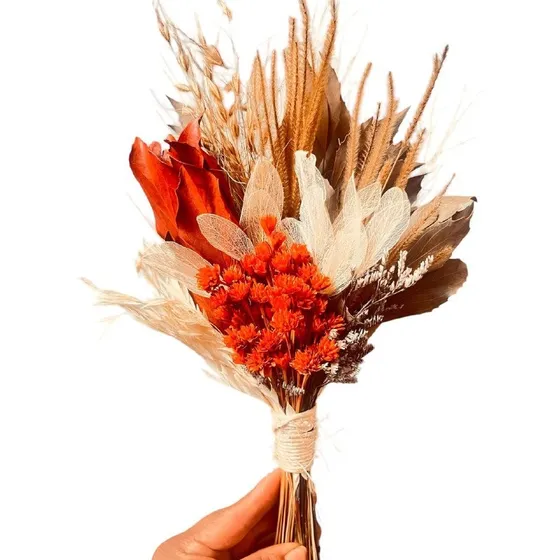 Mini Buquê Flores Desidratadas Neutro E Terracota 