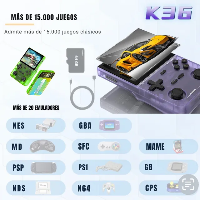 Consola Videojuego K36 Emulador R36s 64gb - Consola K36