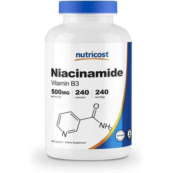 Vitamina B3 Nutricost Niacinamida 500mg, 240 Cápsulas