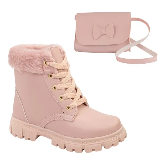 Combo Bota Feminina Infantil E Bolsa Infantil Menina Modinha
