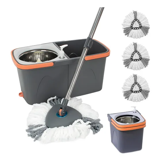 Mopa Centrifuga Balde Escurridor Lampazo Trapeador + 3 Mopas Color Gris Oscuro Smart Tech