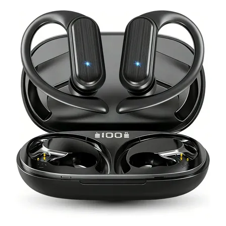 Fone de Ouvido Esportivo JSKJ RAP-A520 TWS Bluetooth 5.3 Preto Com Cancelamento de Ruído e Bateria de 48h Para Academia