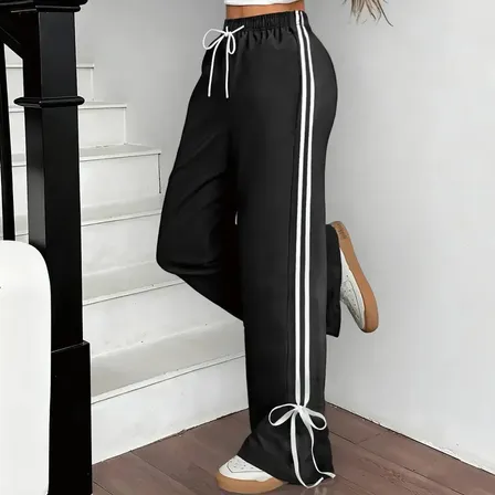 Calça Moletom Reta Feminina Com Cordão Preto Xs