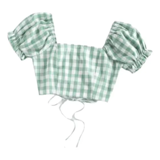 Crop Top Con Cordones Sin Espalda Y Mangas Princesa