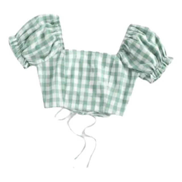 Crop Top Con Cordones Sin Espalda Y Mangas Princesa