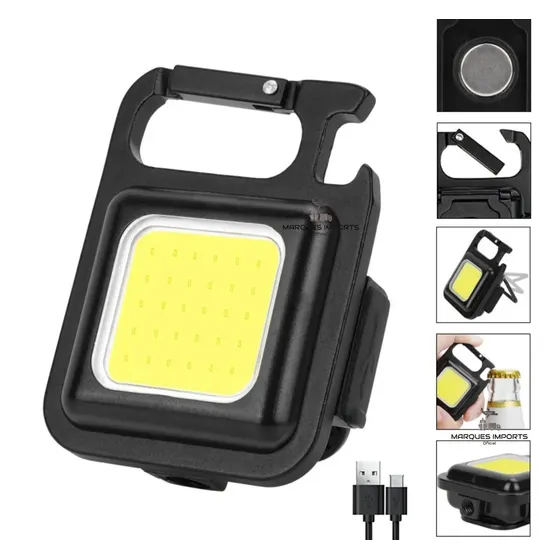 Lanterna Led Marques Imports Tática Abridor Recarregável USB 500lm Chaveiro Alumínio