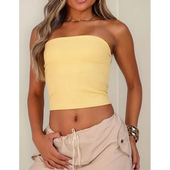 Top Faixa Sem Bojo Cropped Tube Suplex Poliamida Forro Duplo