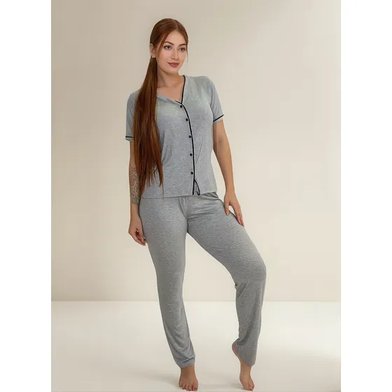 Pijama Feminino Americano Blusinha Manga Curta Com Calça