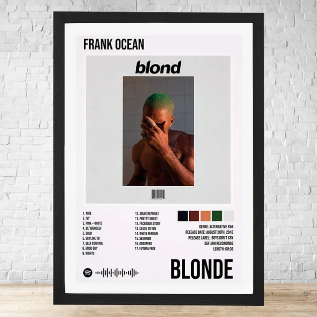 Cuadro Frank Ocean Blonde 30x40 Con Vidrio Y Marco C923
