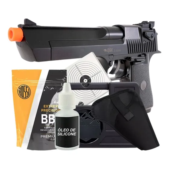 Kit Airsoft Spring Desert Eagle Bk + Bbs Coldre Óleo Maleta