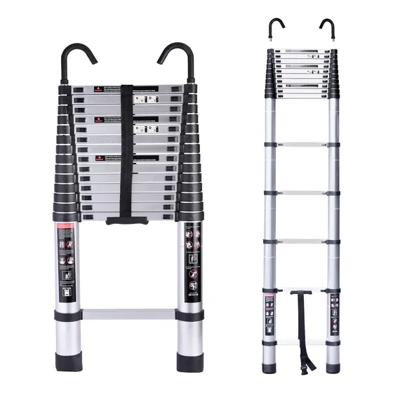 Escalera Telescópica Plegable De Aluminio Con 2 Ganchos Desm