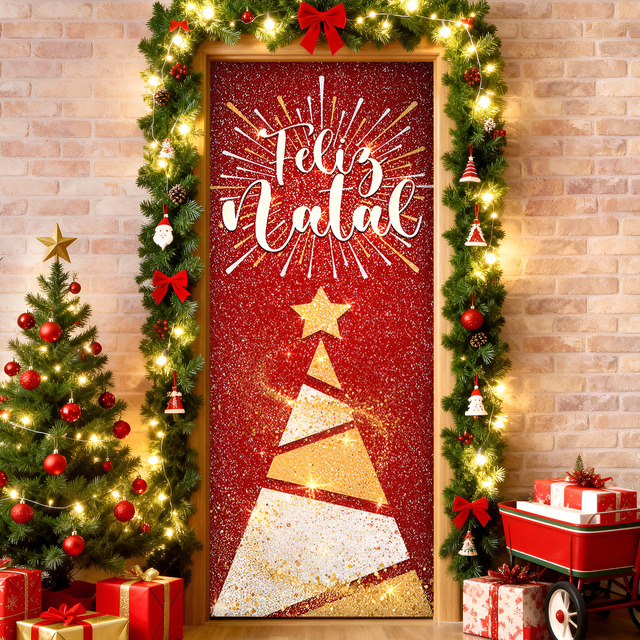 Painel Capa De Porta Natal Glitter Sublimado Para Decoração 0,85x2,10m Veste Fácil Painel Capa De Porta Natal Glitter Sublimado Para Decoração 0,85x2,10m Veste Fácil
