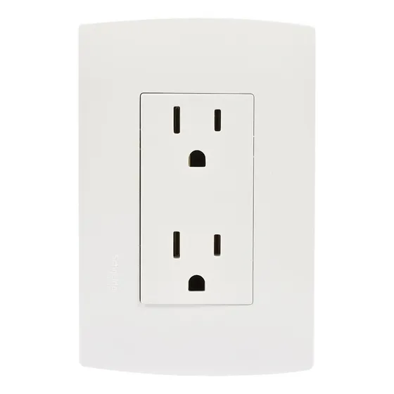 Toma De Corriente Dúplex Con Placa Blanca 15 A Color Blanco