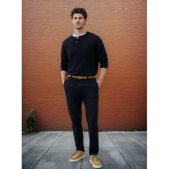 Calça Masculina Taper Em Sarja Com Linho Hering
