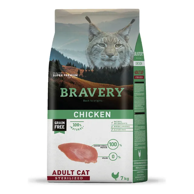 Alimento Bravery Super Premium para gato adulto sterelized sabor pollo en bolsa de 7kg