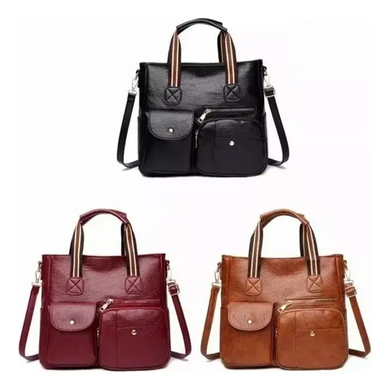 Bolso Cartera Semi Cuero Dama Mujer Fashion Moda Multiuso