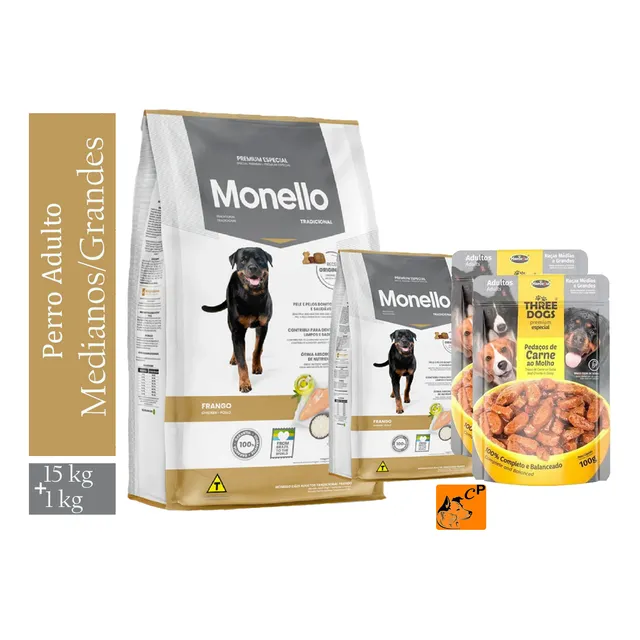 Monello Premium Perro Adulto Tradicional De 15 Kg + 1 Kg