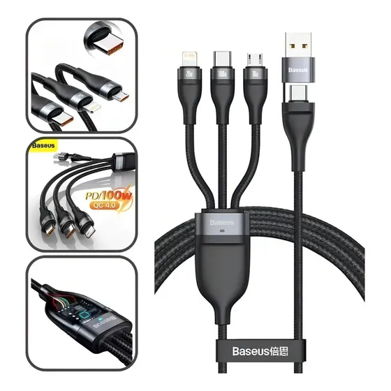 Cable Baseus 3 En 1 Usb-c P C Lightning De 100 W Color Negro | Cuotas sin interés