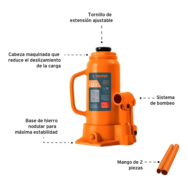 Gato Hidraulico T. Botella 12 Ton Truper 14818