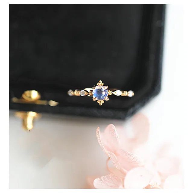 Ins Fashion Moonstone, Plata De Ley 925 Chapada En Oro, Para
